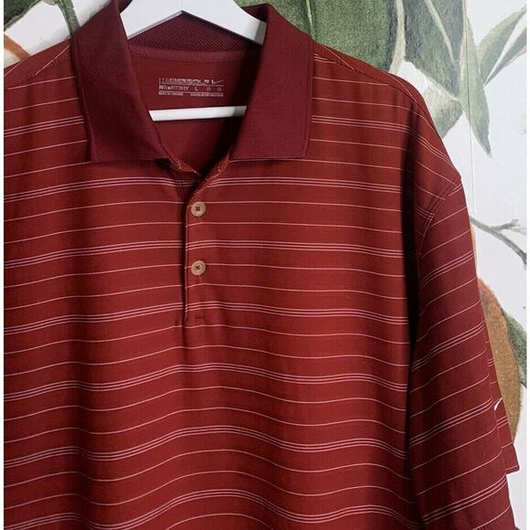 Nike Golf Large Fit Dry Striped Red Short Sleeve Golf Shirt - Picture 3 of 7
